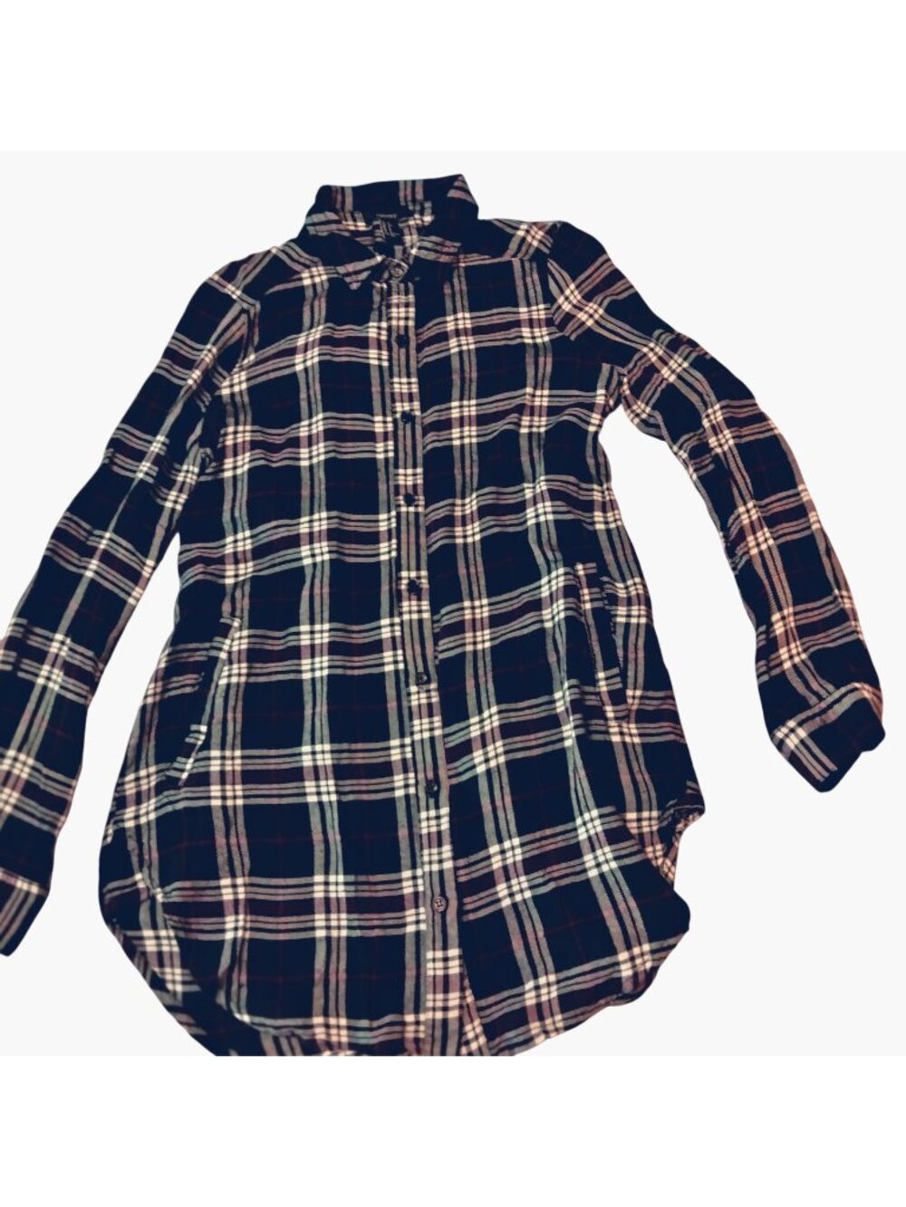 Forever 21 Dark Blue White Plaid Long Sleeve Shirt Dress Small super soft